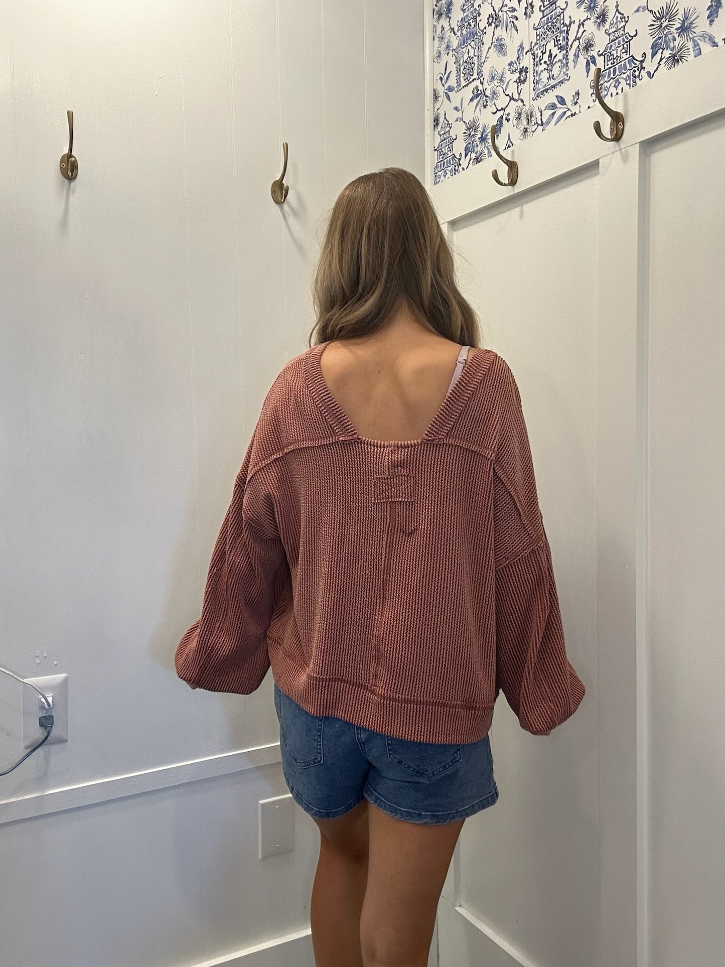 Two Tone Otto Ribbed Oversized Soft Comfy knit Top