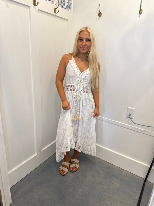 SOLID COLOR LACE SUSPENDER LONG SKIRT DRESS