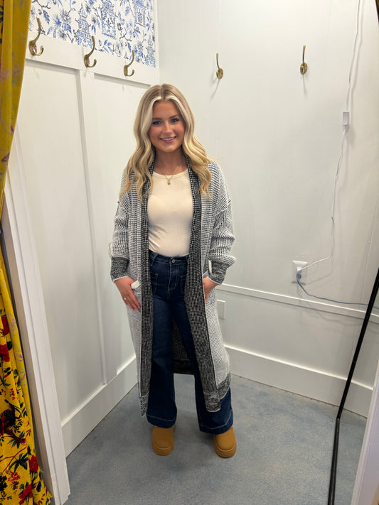 Textured Knit Pocketed Duster Cardigan