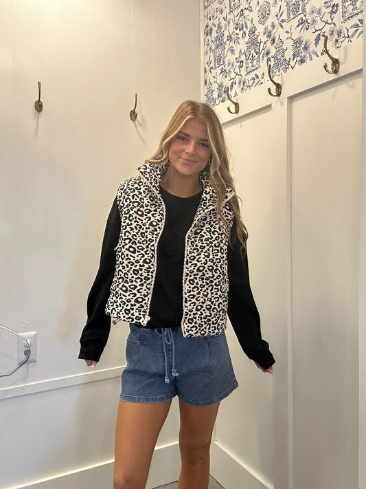 Leopard Print Puffer Vest
