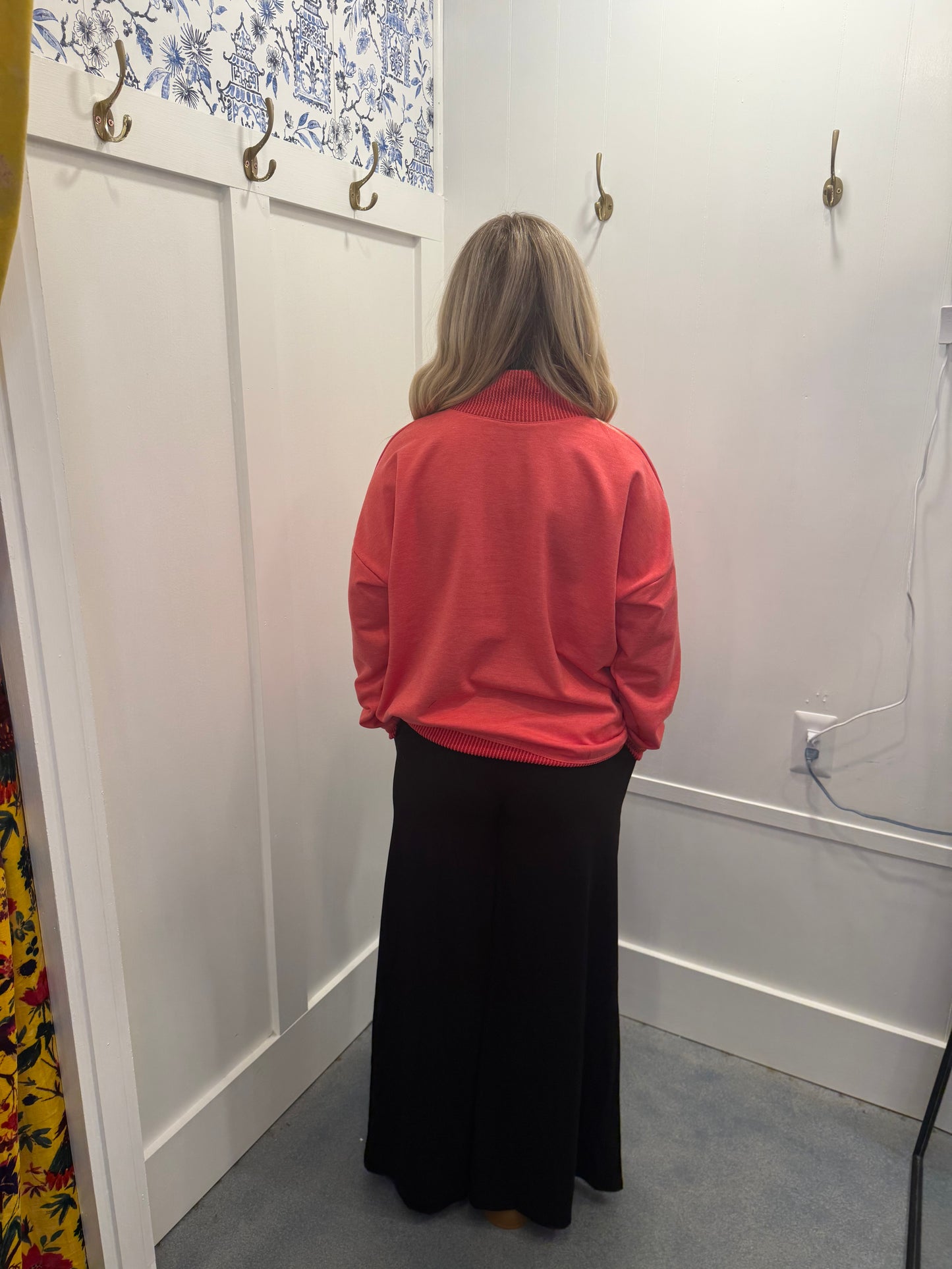 MOCK NECK SWEATSHIRT WITH COLLAR SLIT DETAIL