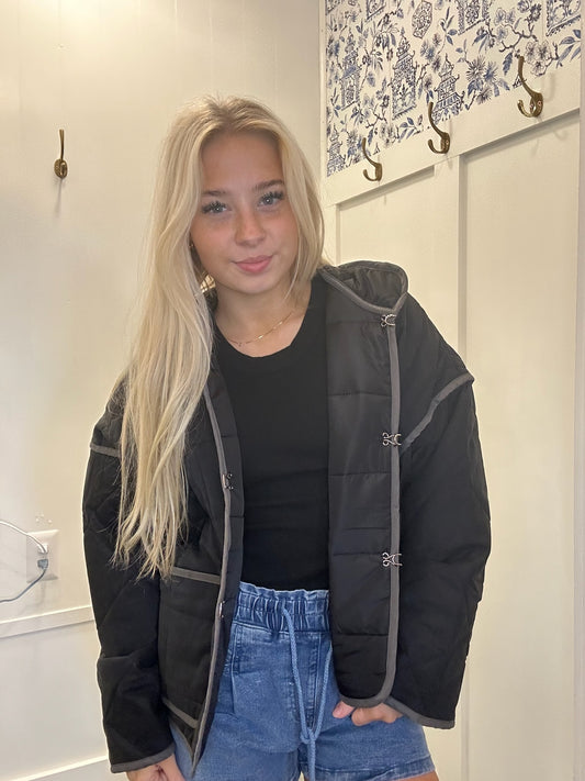 Quilted Contrast Piping Detailed Puffer Jacket