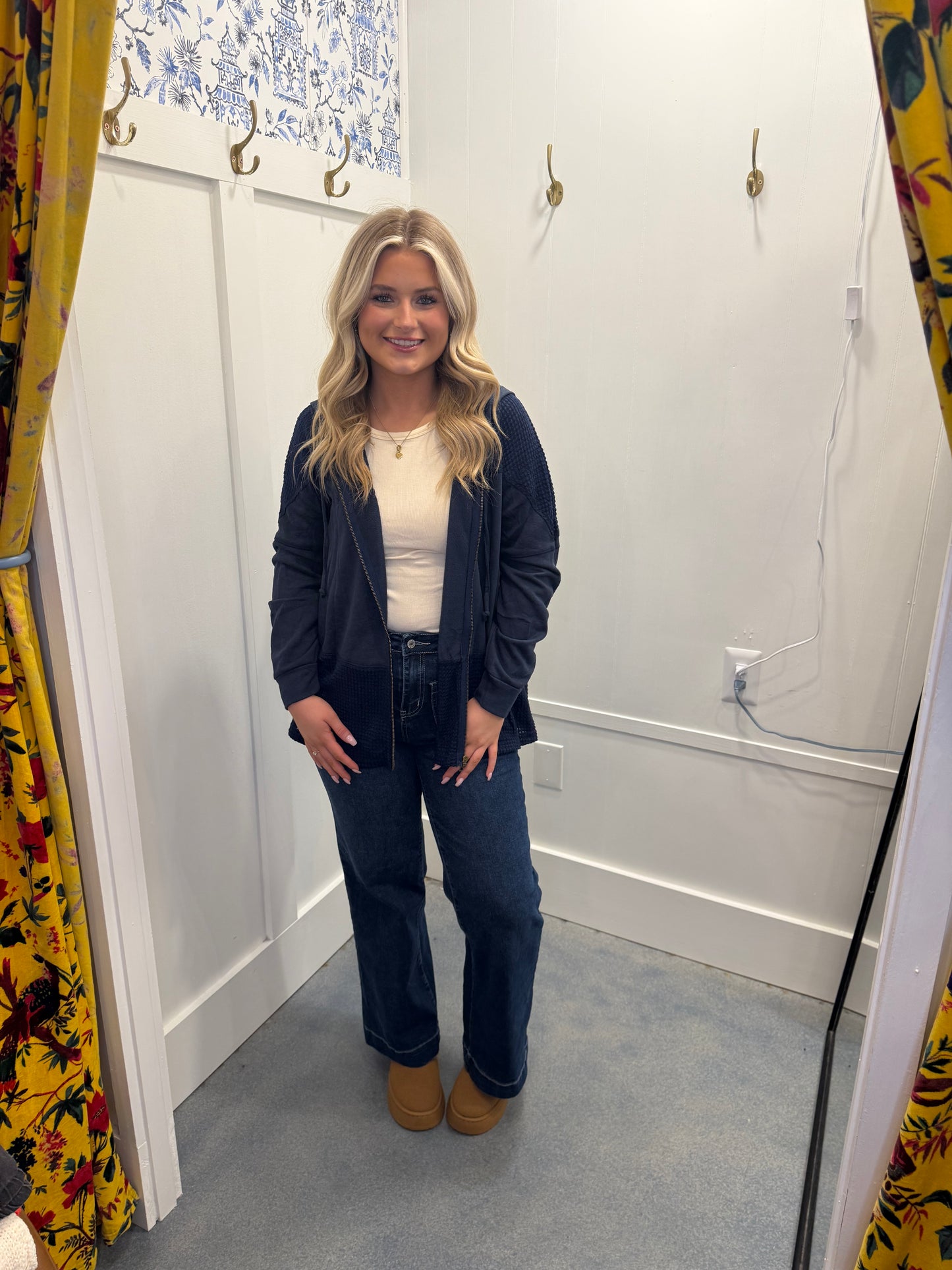 Waffle Patchwork Vintage Washed Hooded Jacket