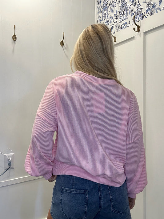 CROP LONG SLEEVE WAVE RIB TOP