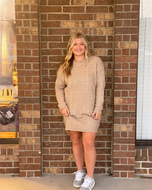 Cable Knit Drop Shoulder Loose Fit Sweater Dress