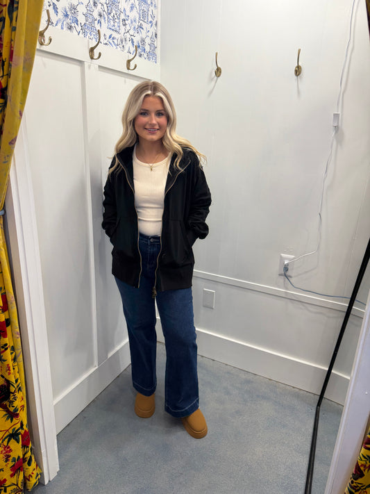 Raw Edge Exposed Seam Full Zip Hoodie