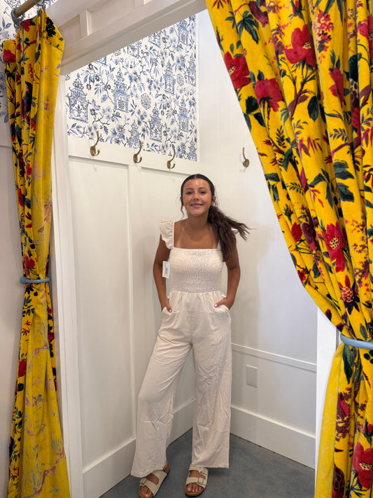 Flutter Sleeve Smocked Wide Leg Jumpsuit