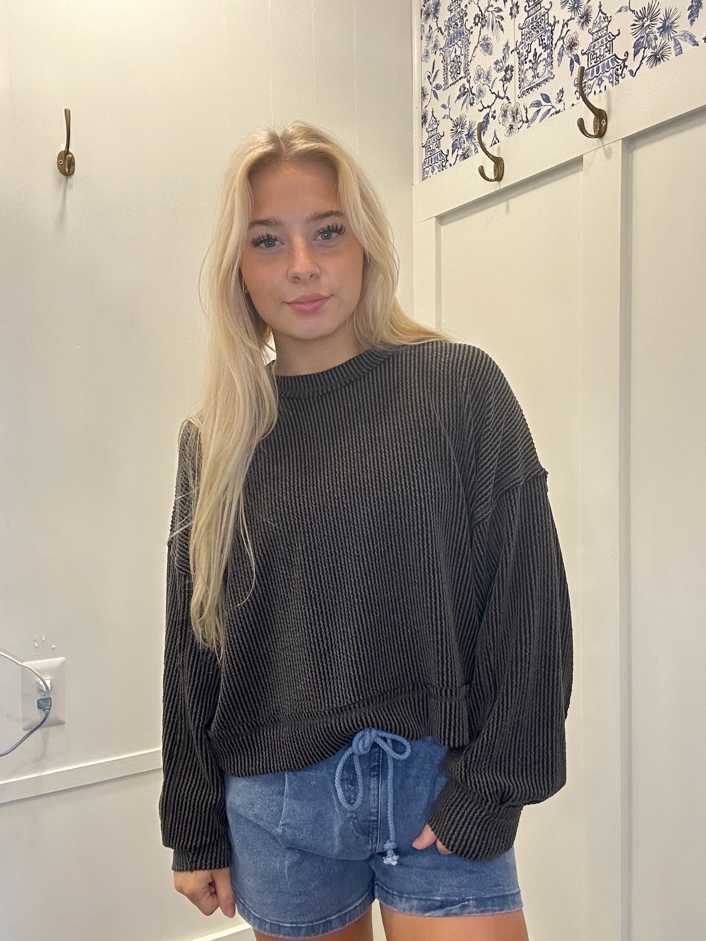 Two Tone Otto Ribbed Oversized Soft Comfy knit Top