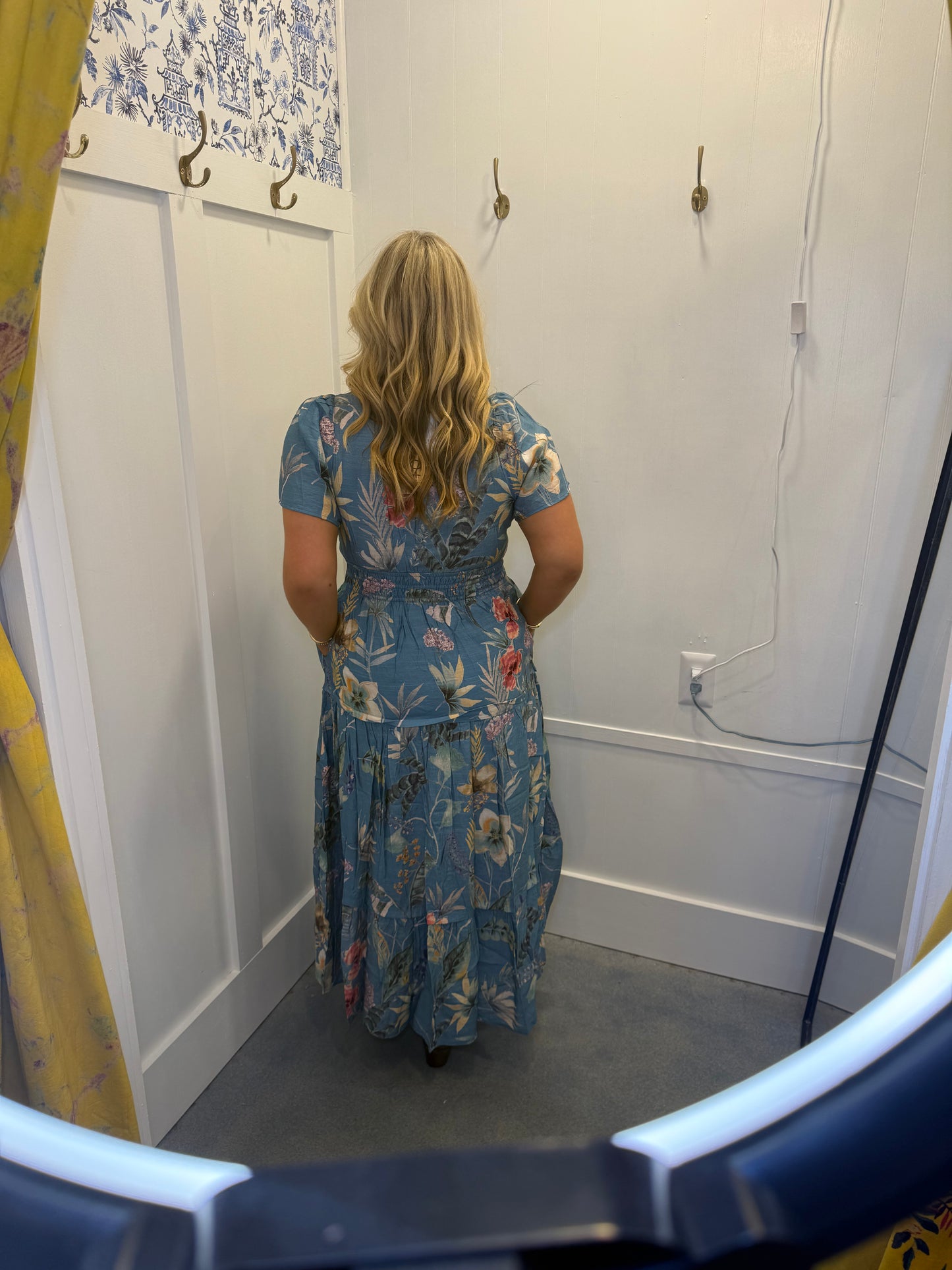 Floral Print Split Neck Tiered Maxi Dress