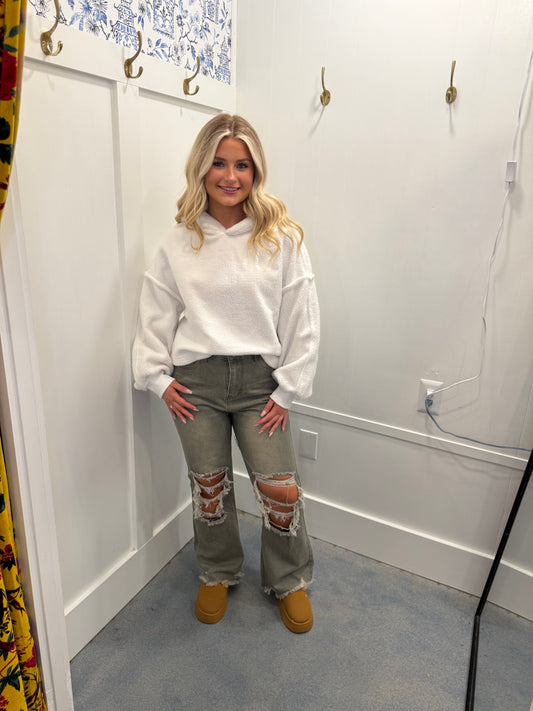 Sherpa Fleece Drop Shoulder Hoodie