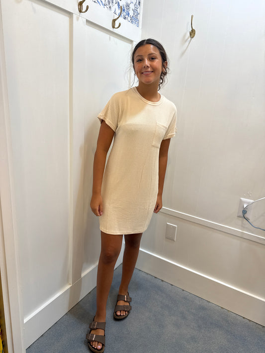 CASUAL COLOR CONTRAST TWIST POCKET DRESS