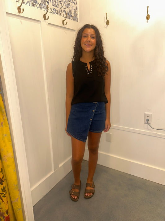 Asymmetric Wrapped Buttoned High Waist Denim Shorts