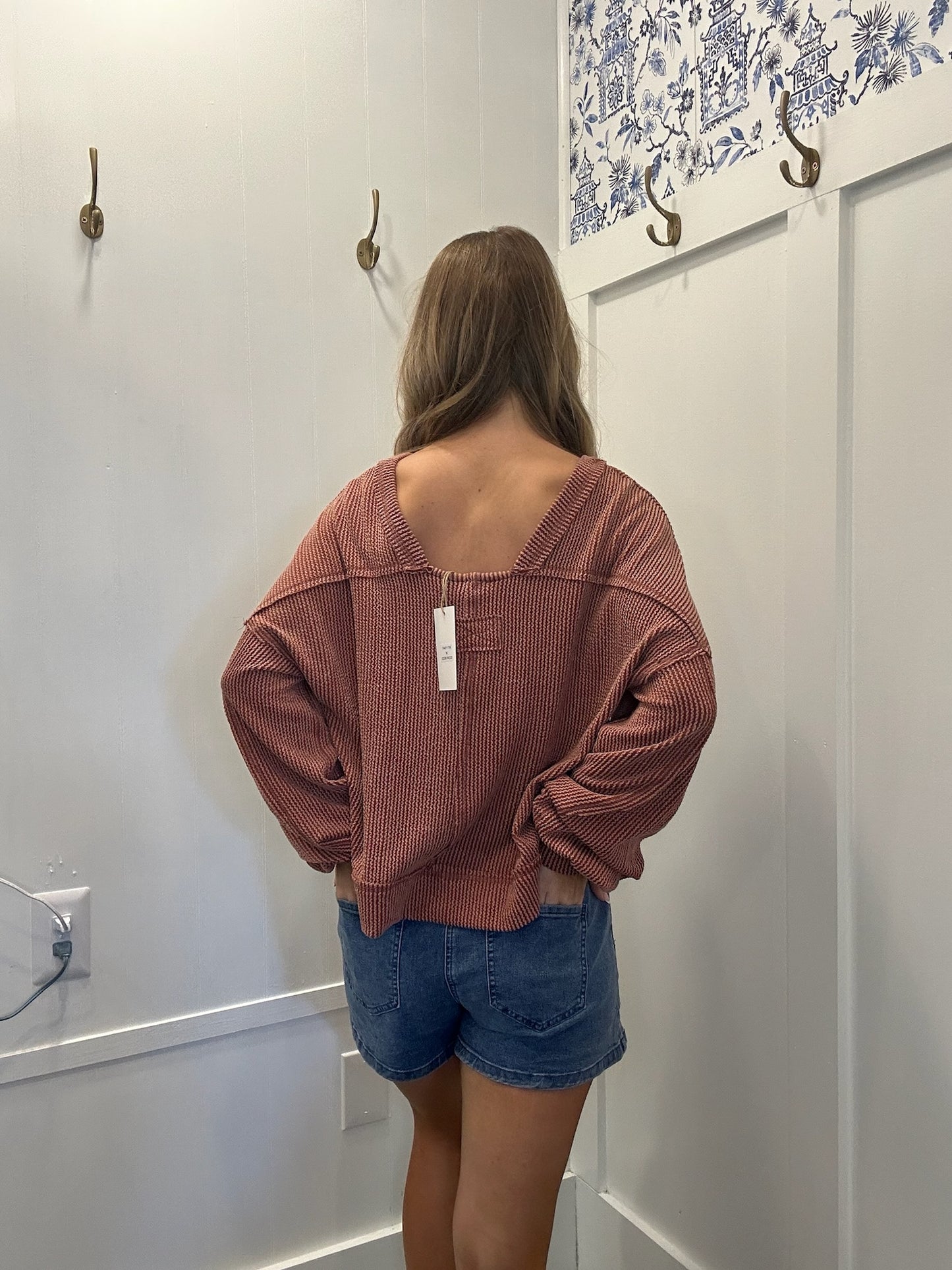 Two Tone Otto Ribbed Oversized Soft Comfy knit Top