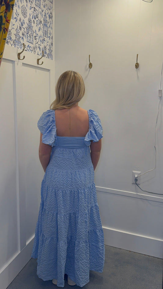 CRINKLED TEXTURE FLUTTER SHORT SLEEVE MIDI DRESS