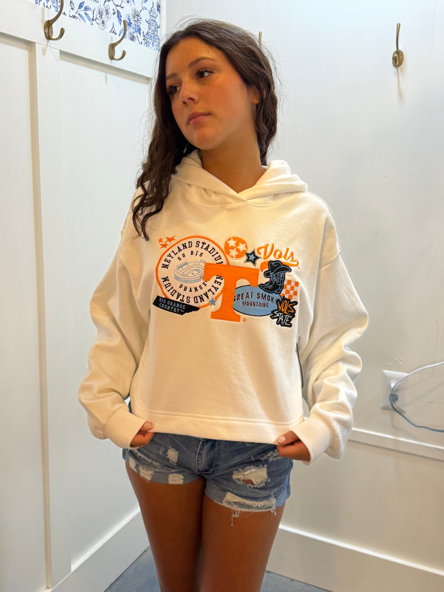 Tennessee Vols Layered Patch Crop Sweatshirt Hoodie