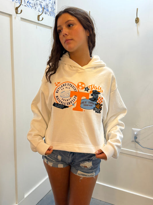 Tennessee Vols Layered Patch Crop Sweatshirt Hoodie