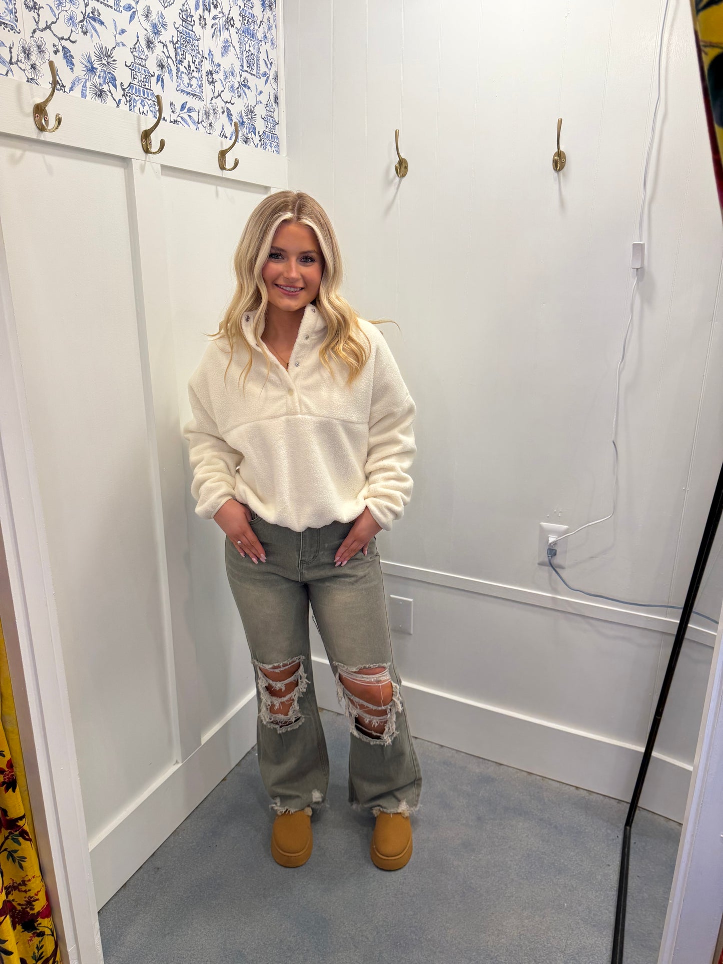 Distressed High-Rise Flared Jeans