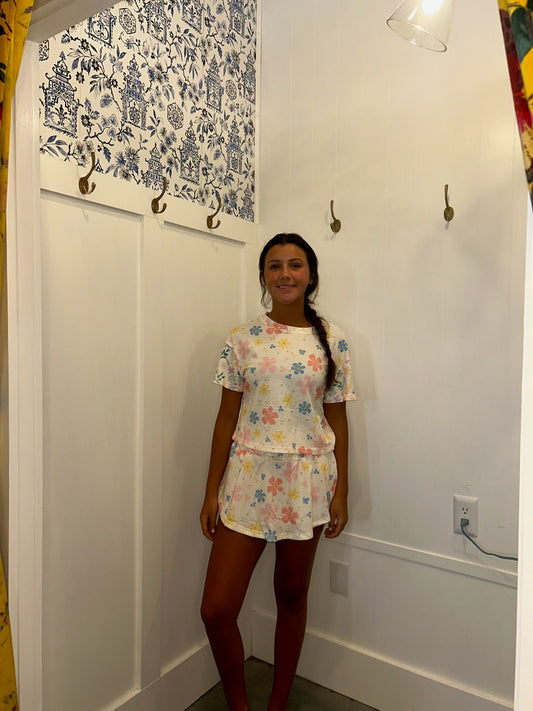 Floral Print Crop Top Wide Leg Short Set (Sold as Separates)