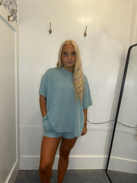 Ribbed Textured Knit Loose Fit Tee and Shorts Set (Sold as Separates)