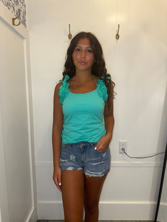 Ruffled Wide Straps Slim Tank Top