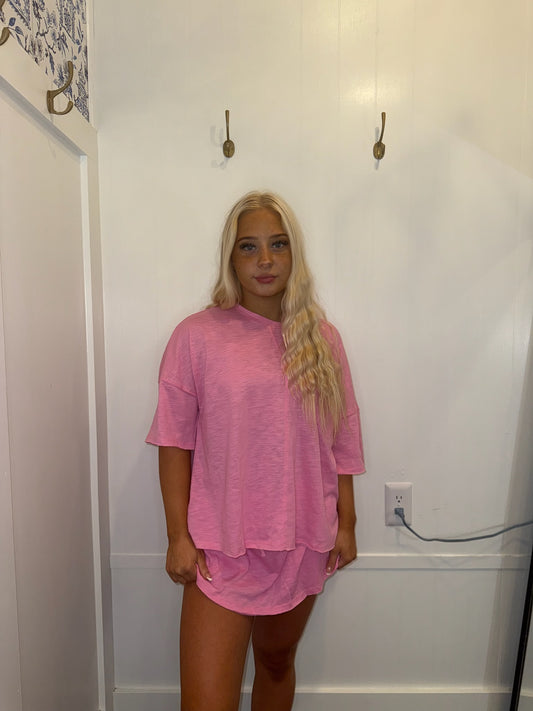 Loose Fit Half Sleeve T Shirt and High Waist Skirt Set (Sold as Separates)