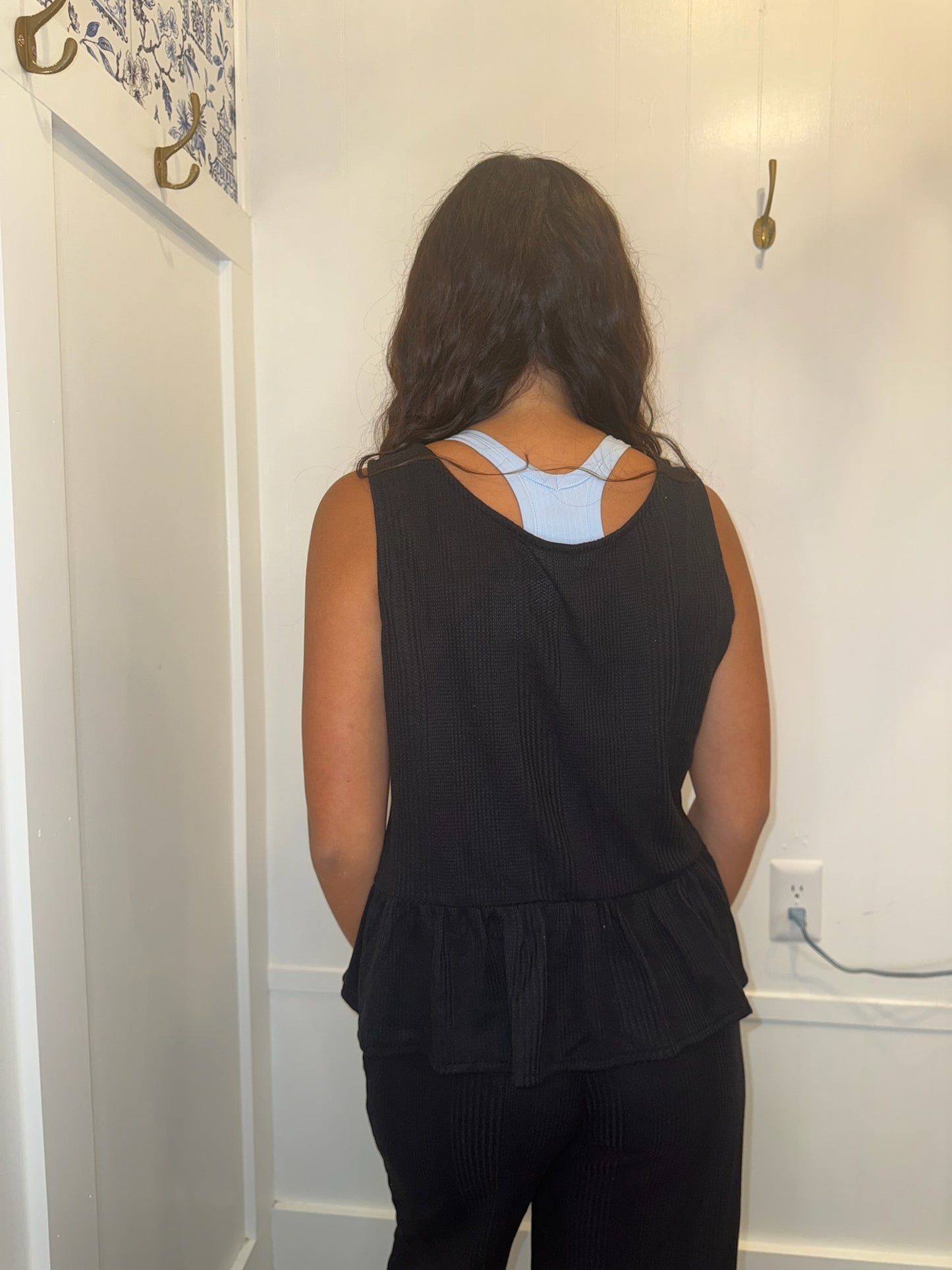 Solid Color Ribbed Ruffle Tank Top and Pants Set (Sold as Separates)