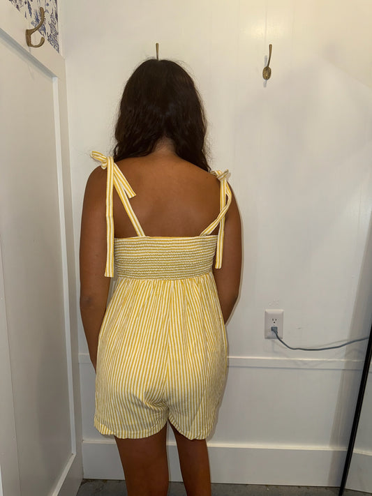 Shoulder Tie Smocked Back Wide Leg Casual Romper