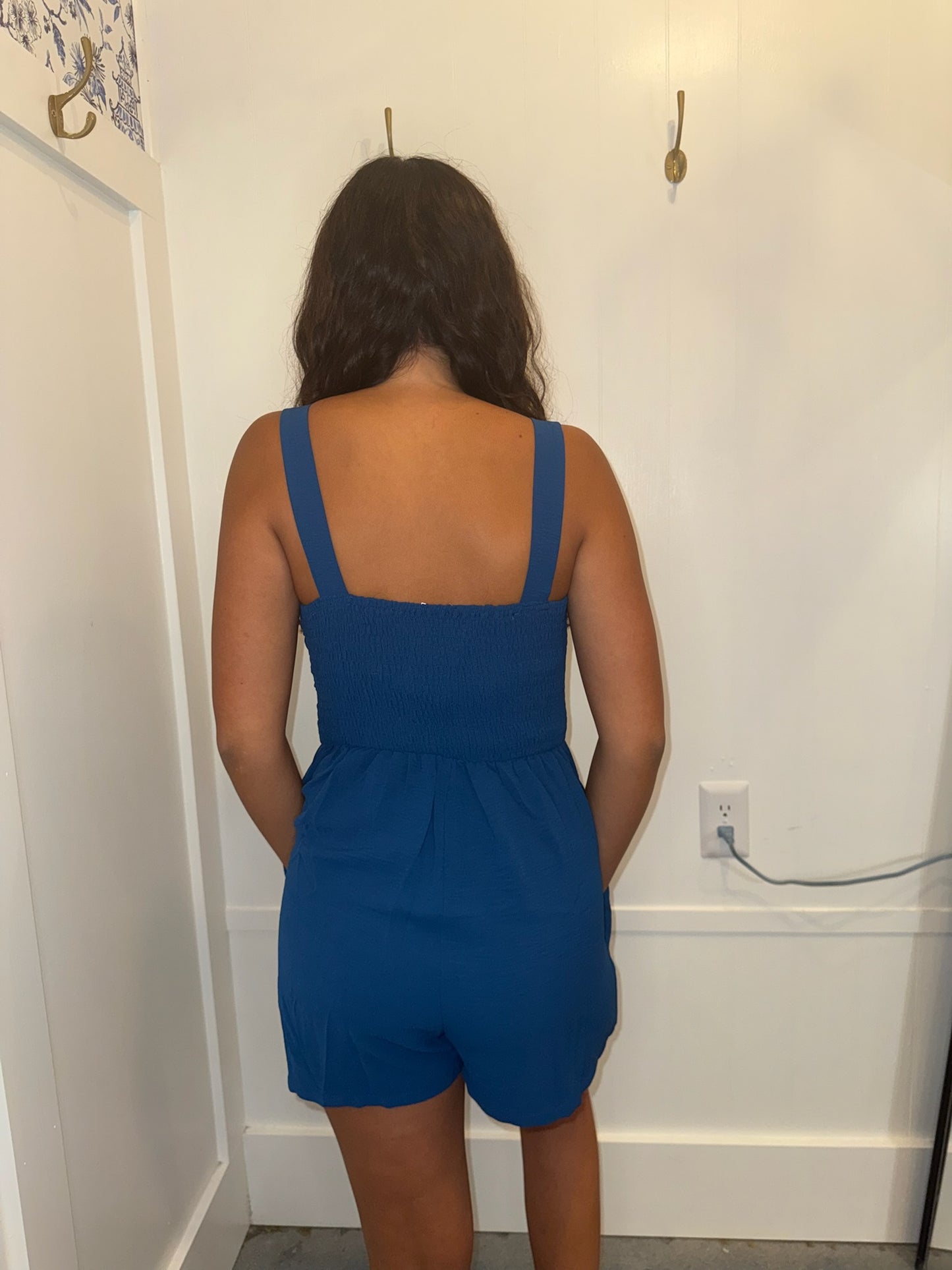 Casual Pocketed Smocked Sleeveless Romper