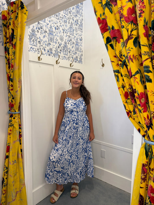 Floral Print Spaghetti Strap High Waist Maxi Dress