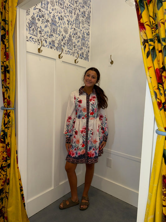 Floral Print Buttoned High Waist Shirt Mini Dress
