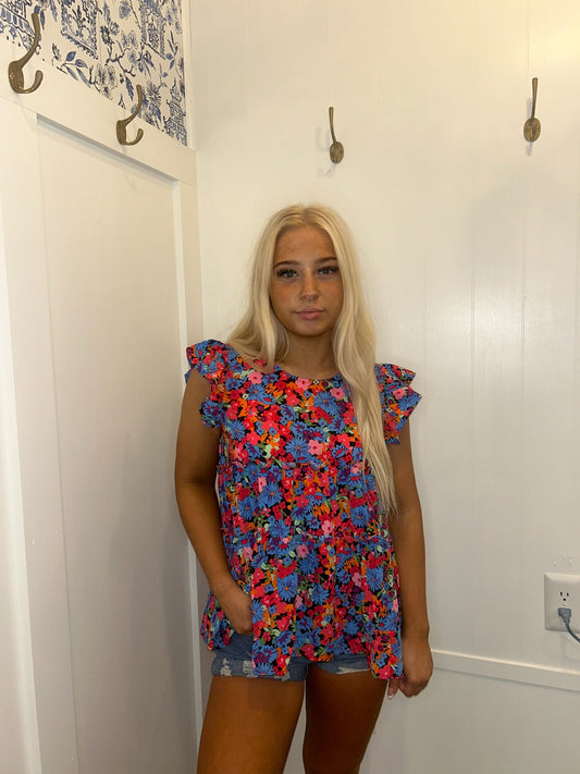 Floral Print Ruffle Tiered Short Sleeve Babydoll Top