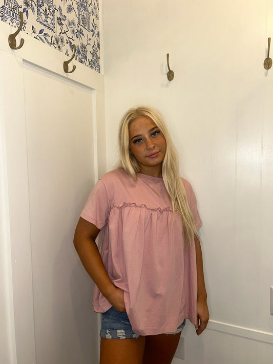 Ruffled Trim Loose Babydoll Tee