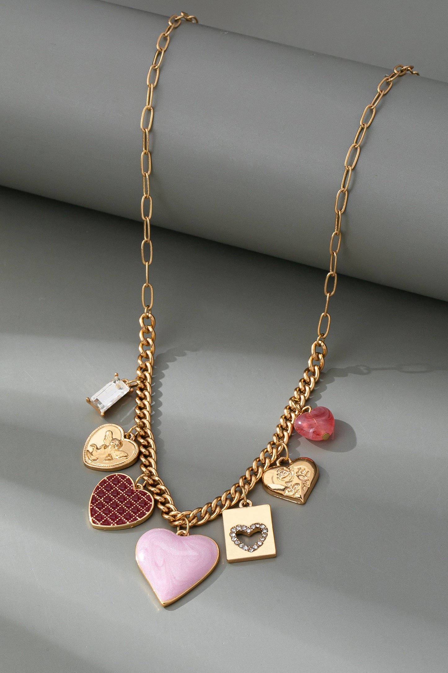 CHARM NECKLACE-HEARTS CHECKER RHINESTONE