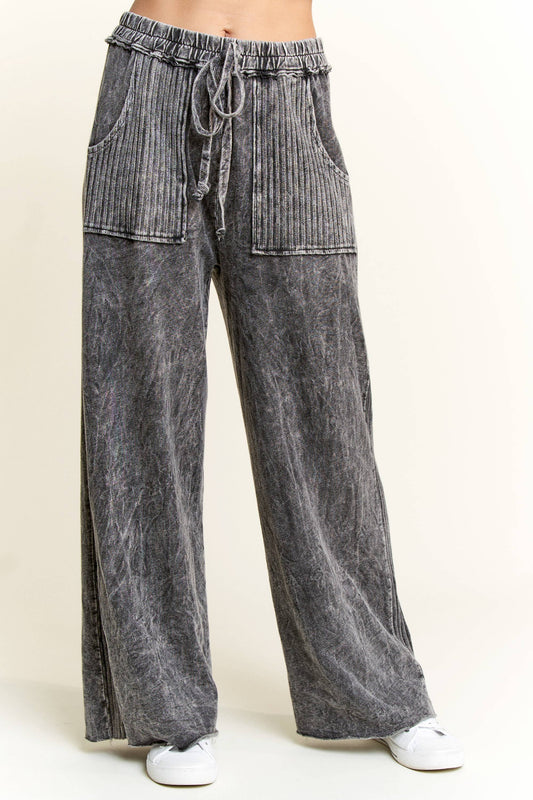 Mineral Wash Side Knit detail wide leg pants