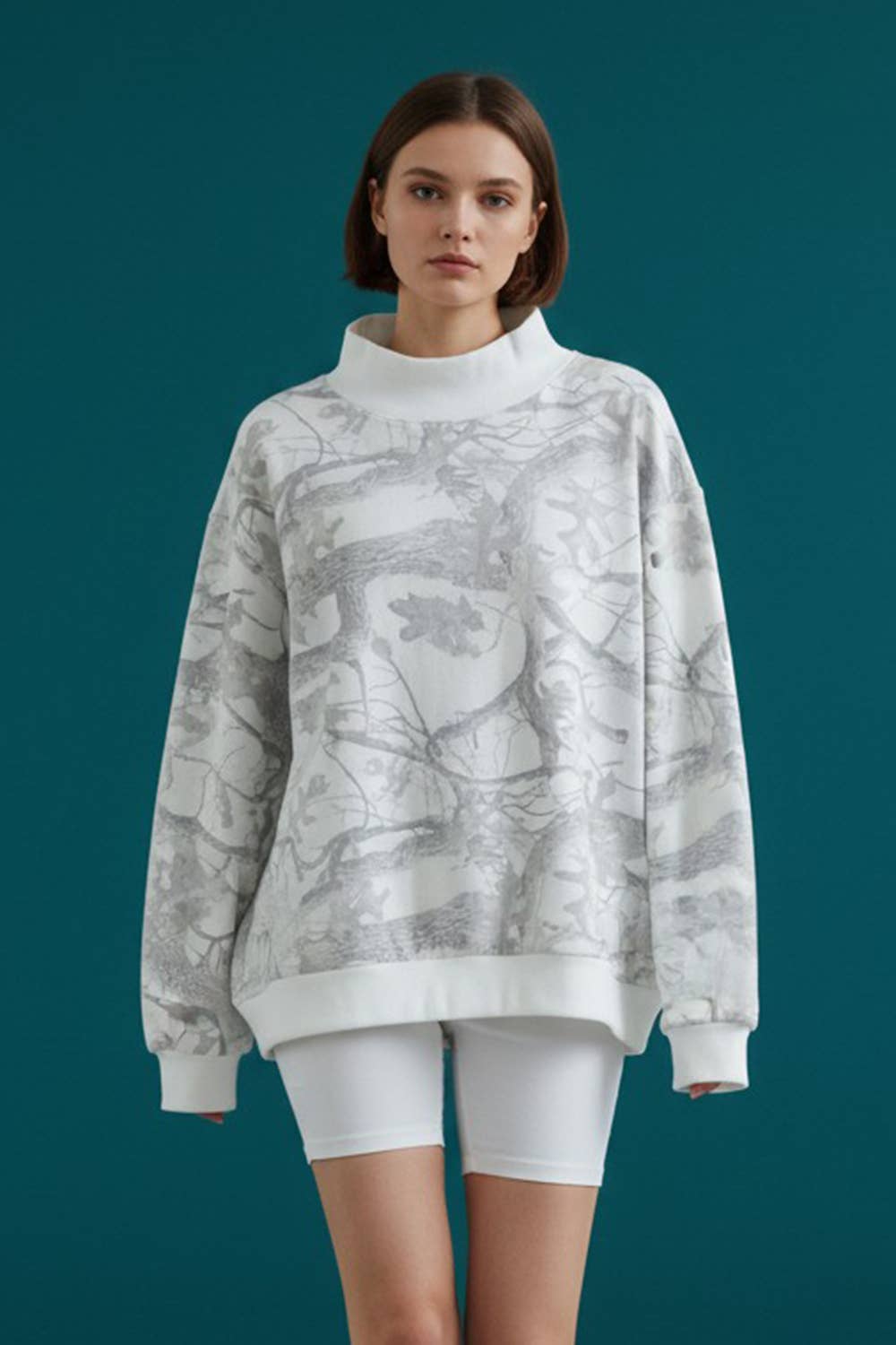 Camouflage Oversized Mock Neck Sweatshirt