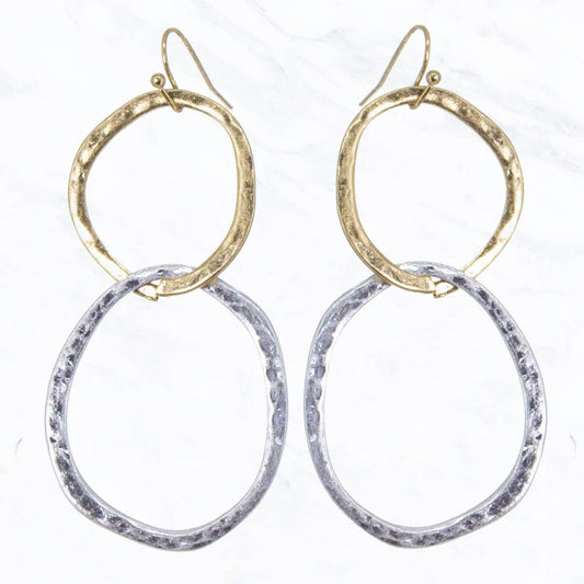 Double Round Metal Drop Earrings