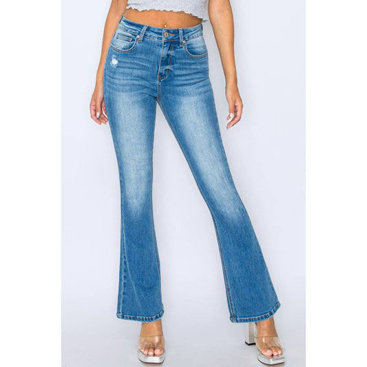 SLIGHTLY DISTRESSED BOOTCUT DENIM JEANS