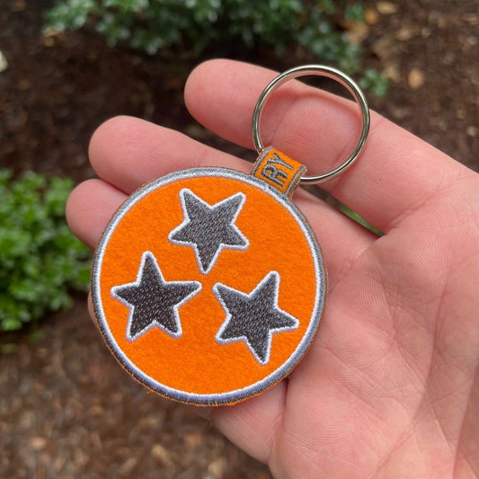 Tennessee Tri-Star Orange Embroidered Keychain