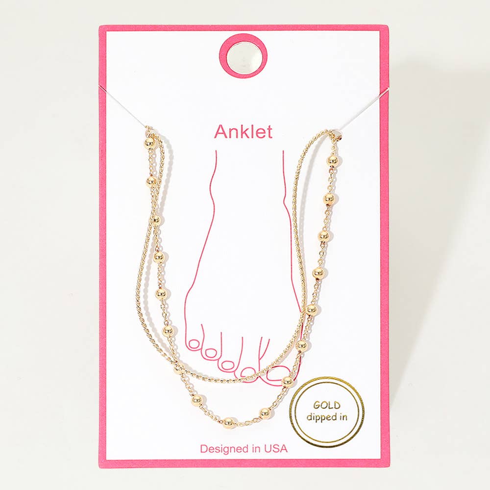 Gold Dipped Beaded Chain Layered Anklet