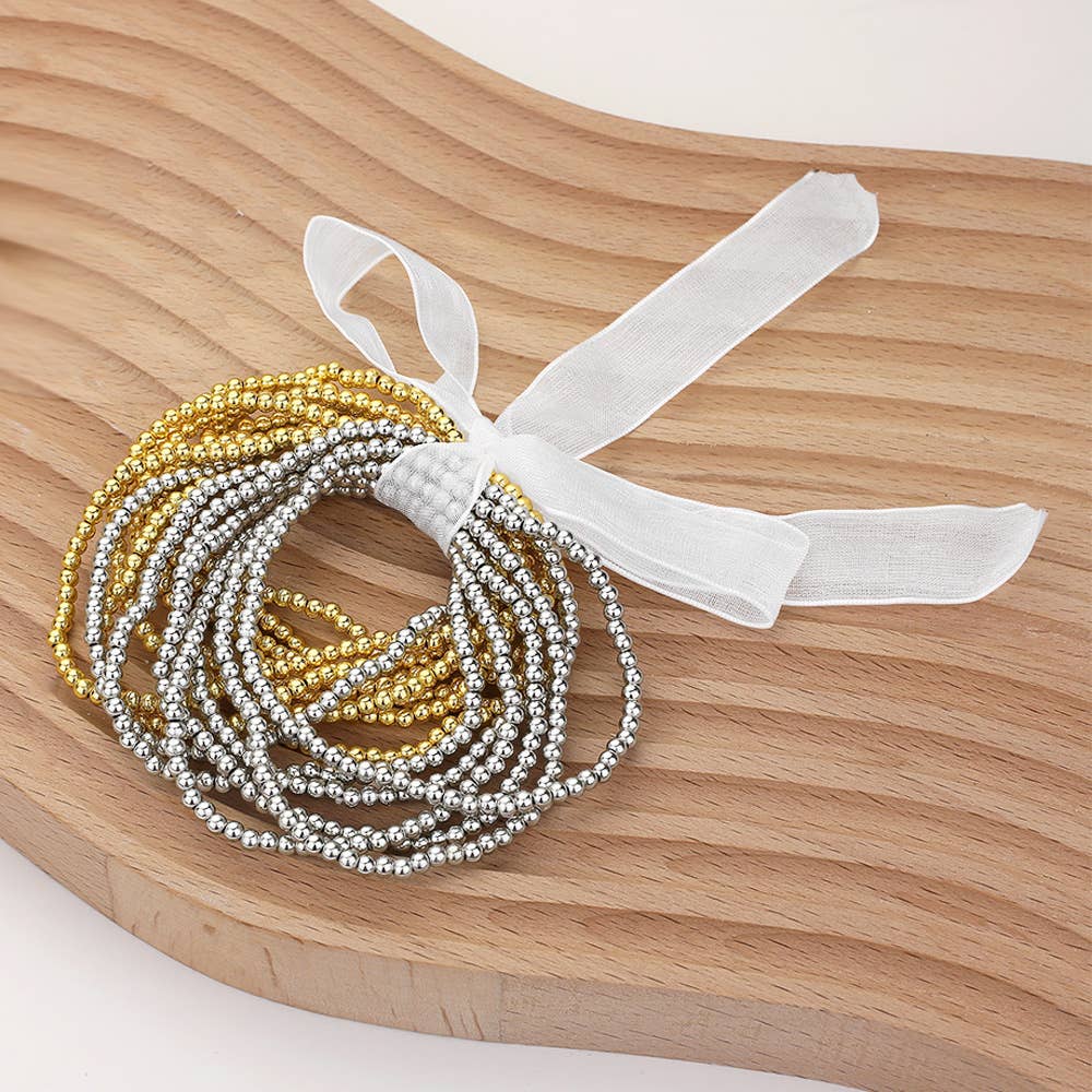 15PCS - Metal Ball Beaded Stretch Multi Layered Bracelets
