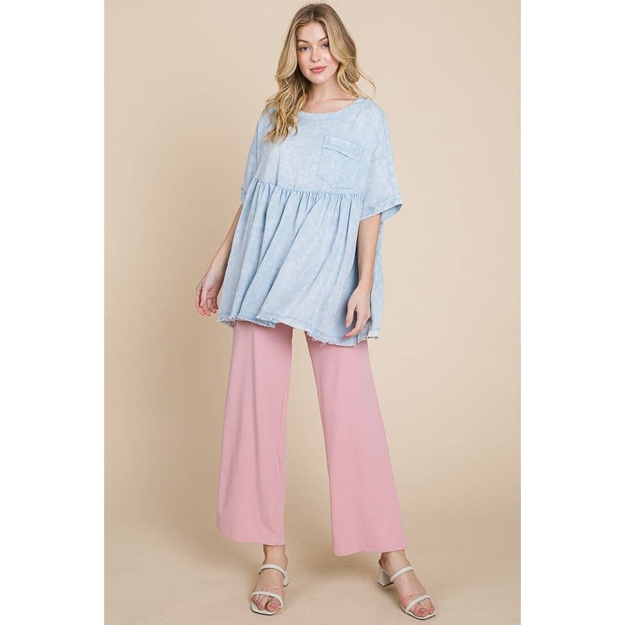 Mineral Wash Oversized Drop Shoulder Babydoll Top