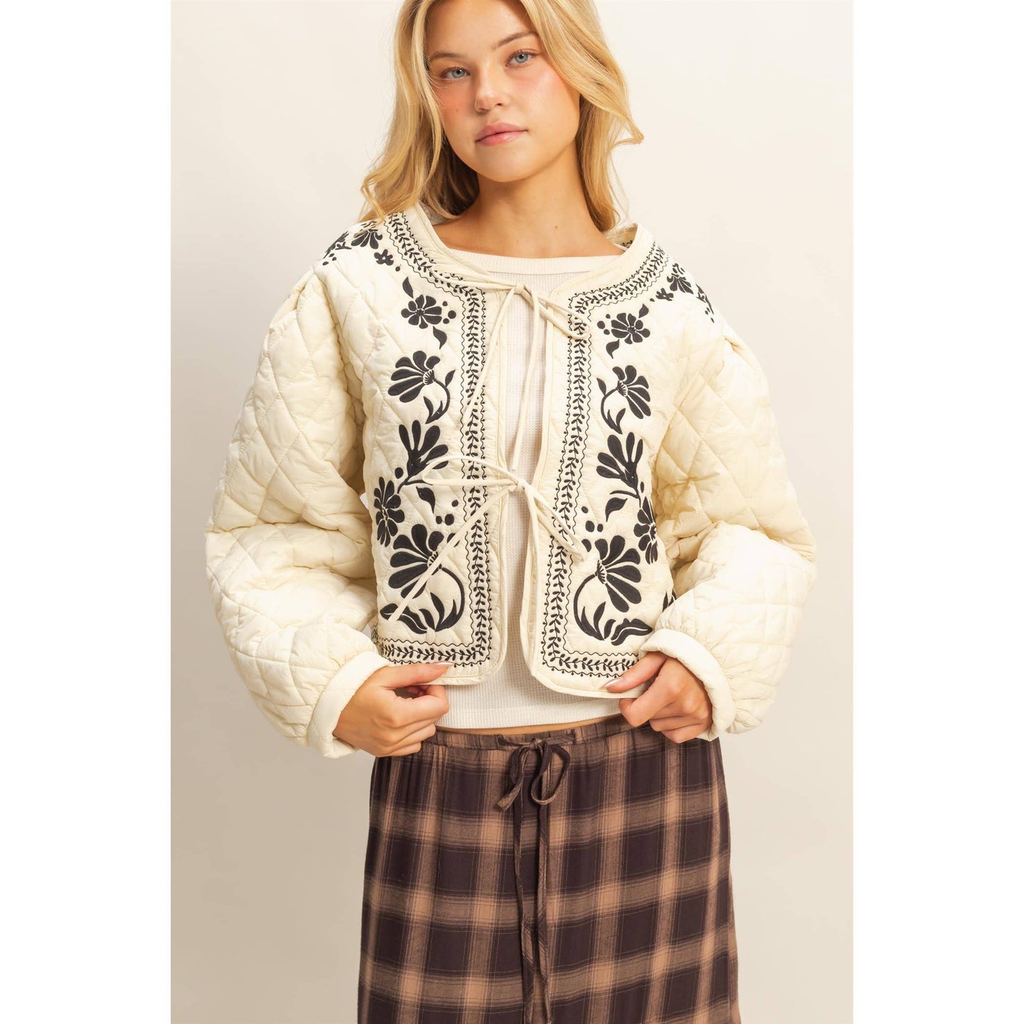 Quilted Floral Embroidered Padding Jacket