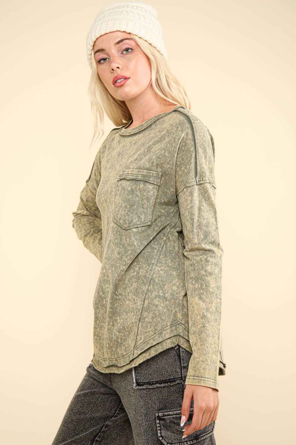 Mineral Washed Casual Knit Top