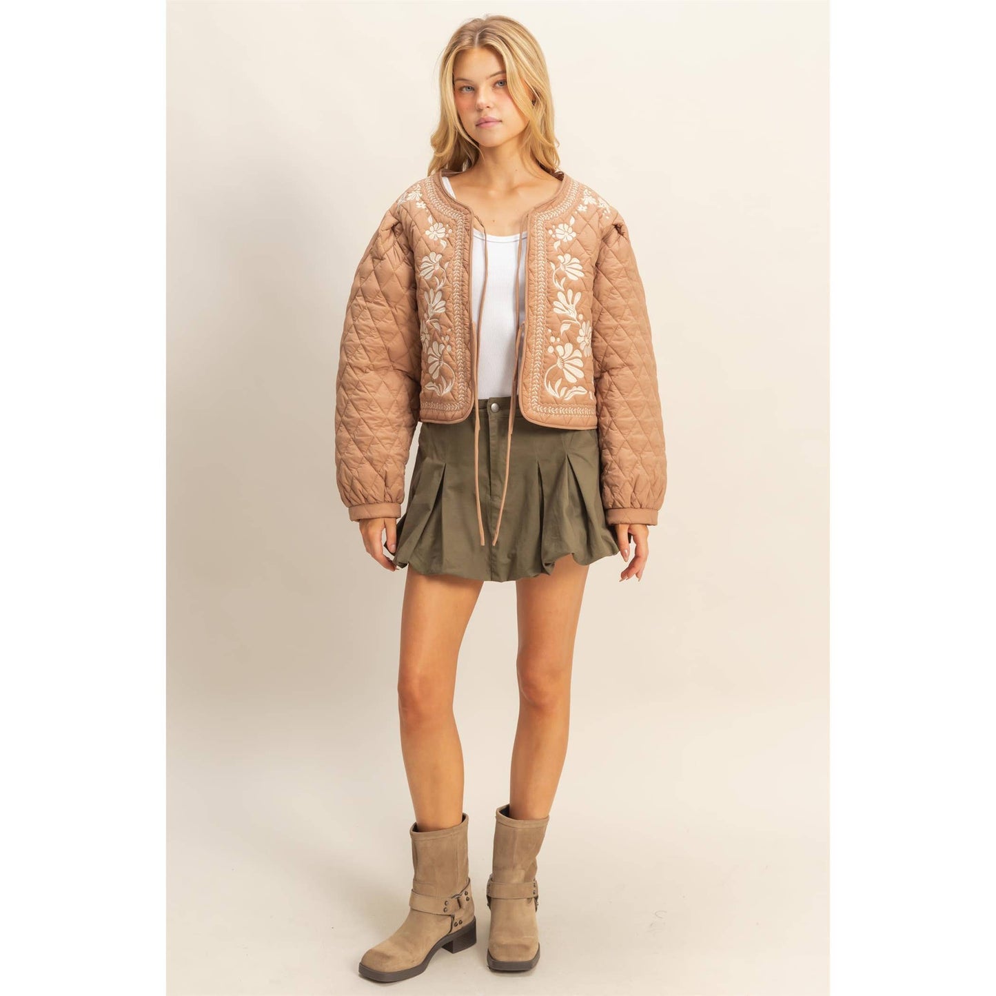 Quilted Floral Embroidered Padding Jacket