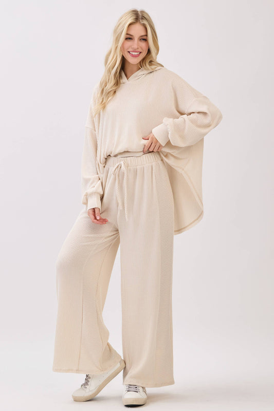 Ribbed Knit Wide-Leg Lounge Pants