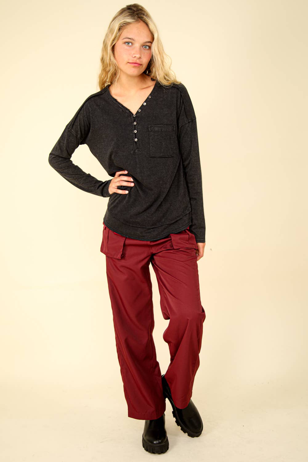PLUS SIZE Mineral Washed Cotton Comfy Knit Top