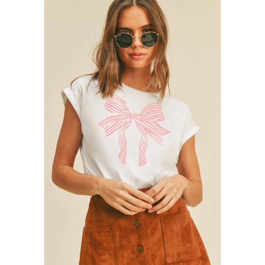 Bow Graphic Roll Up Sleeve Tee