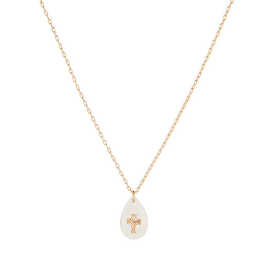 Blessings Cross Necklace   Gold/White   16"