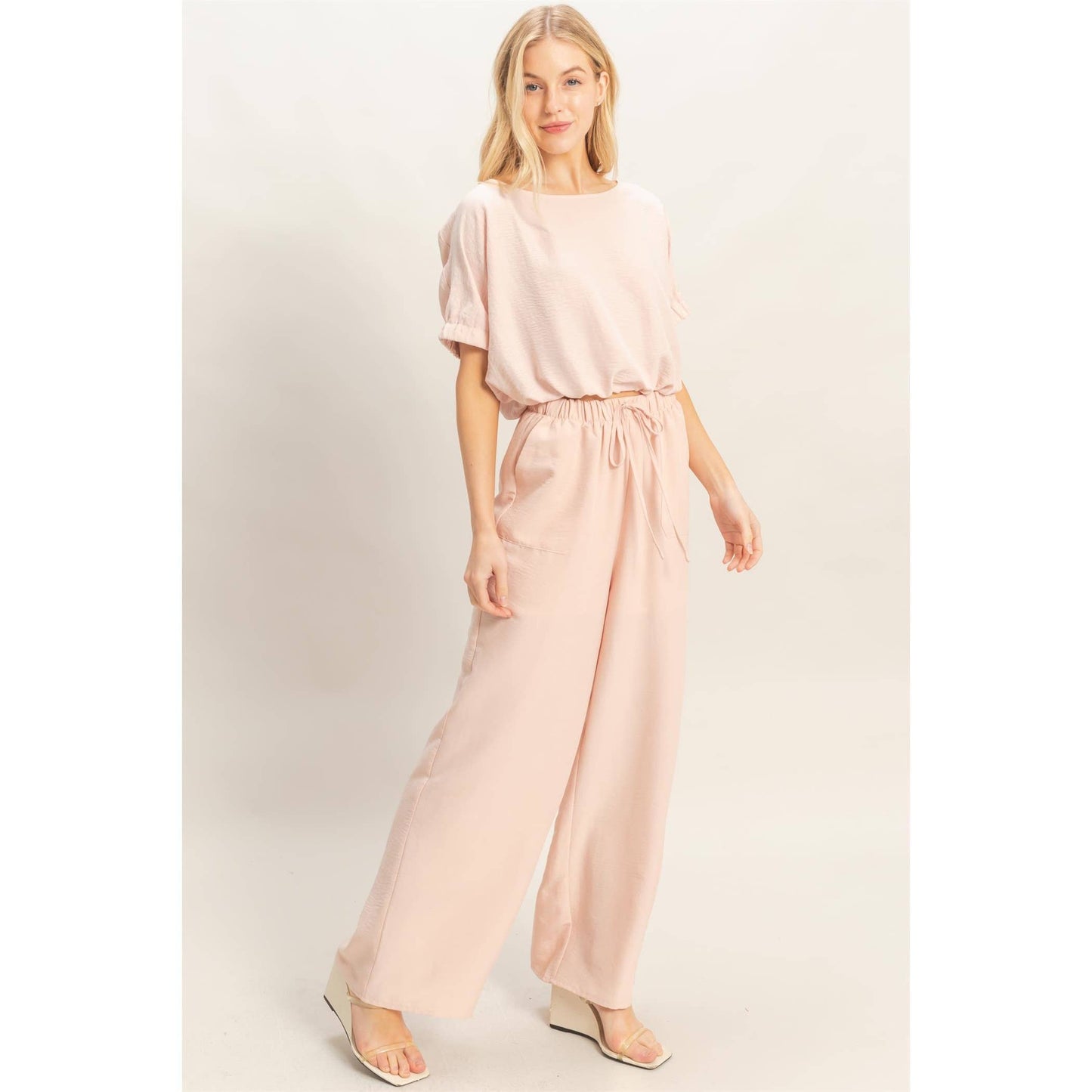 Textured Drawstring Top & Pants Set (Sold As Separates)