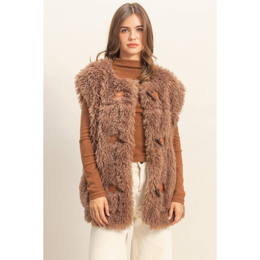 Toggle Closure Detailed Fuzzy Vest